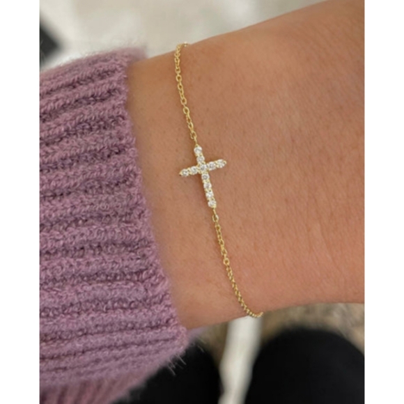 Anthropologie Eve Gold Lab Diamond Cross Bracelet - Picture 1 of 3